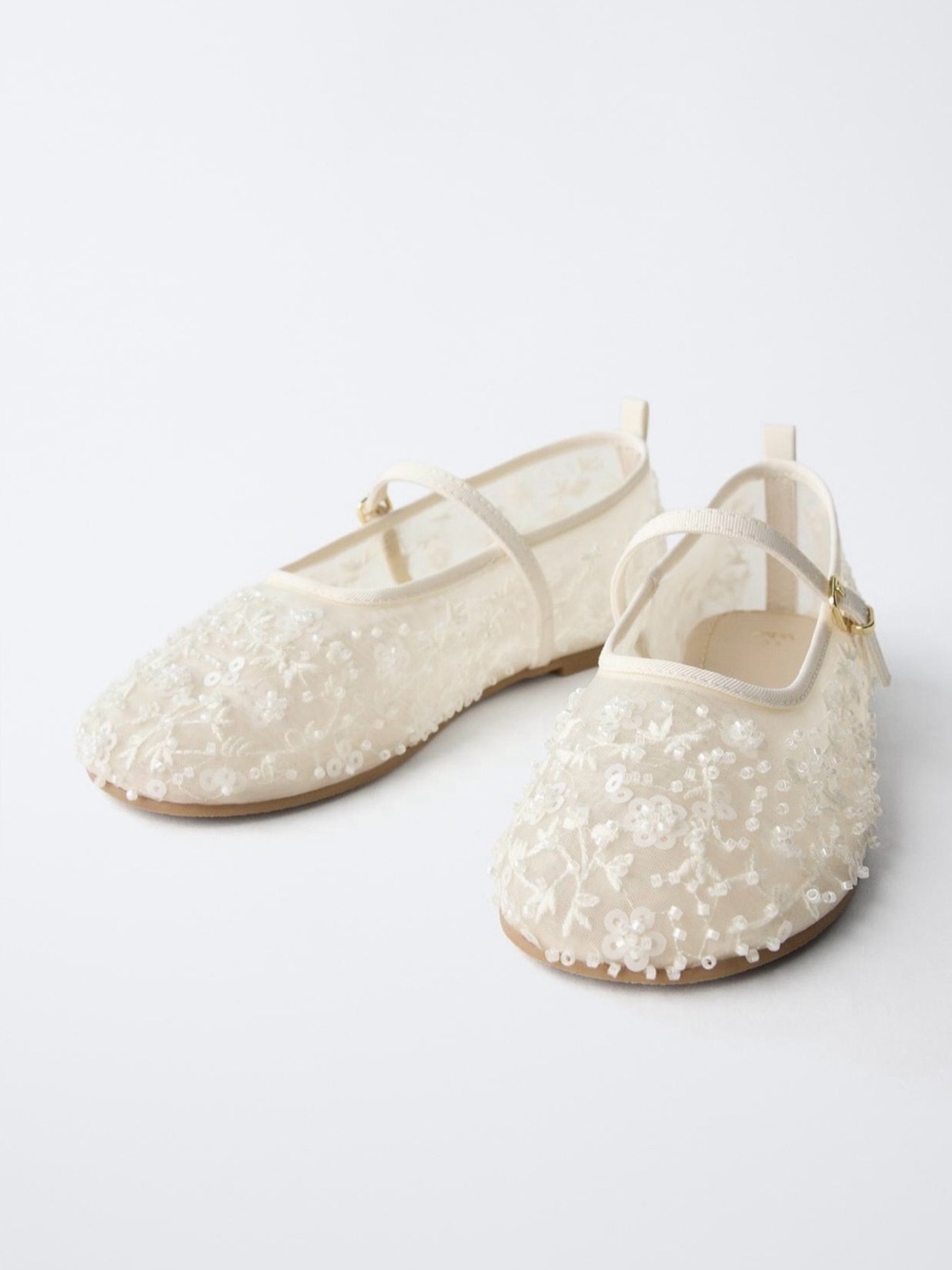 Zara Girls Ballet  Ivory Sequin Embellished Mary Jane Flats